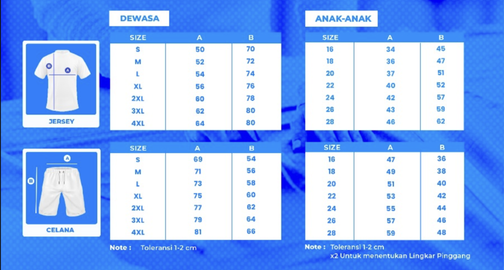 penjelasan tentang ukuran jersey custom di Jogja