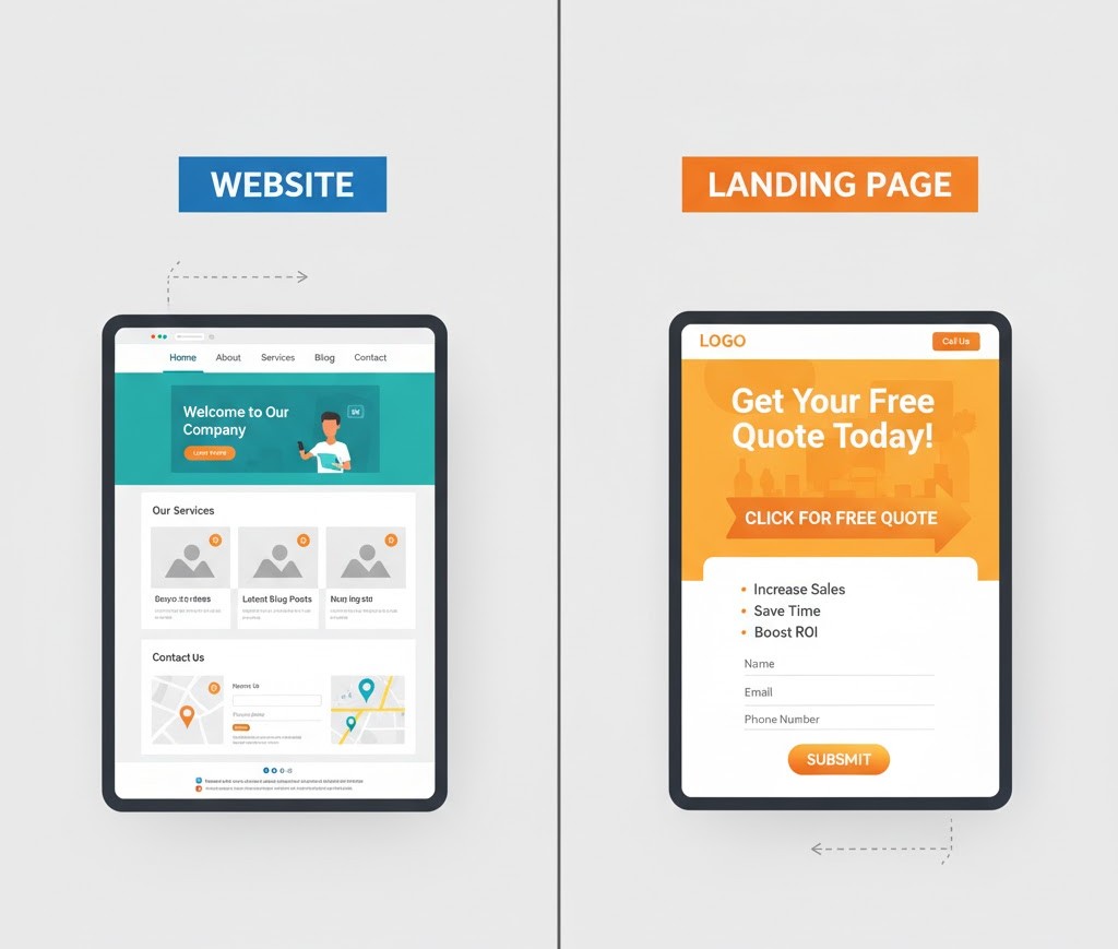 perbandingan website dan landing page